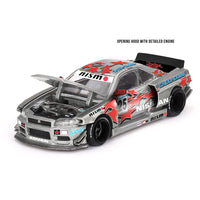 Pre-Order Kaido House x Mini GT 1:64 Nissan Skyline GT-R (R34) Kaido Star Racing V1 – Silver