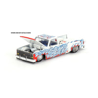 Kaido House * Mini GT #157 Chevrolet Silverado Dually Pickup Truck "On Fire V2" White Metallic with Blue Flames