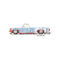 Kaido House * Mini GT #157 Chevrolet Silverado Dually Pickup Truck "On Fire V2" White Metallic with Blue Flames
