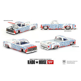 Kaido House * Mini GT #157 Chevrolet Silverado Dually Pickup Truck "On Fire V2" White Metallic with Blue Flames