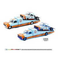 M2 Machines Mijo Exclusives Auto-Haulers 1973 Chevrolet C30 Wedge Truck & 1978 Chevrolet Silverado 10 Bedless Gulf Livery – Blue – Limited Edition