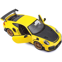 Porsche 911 GT2 RS Yellow with Carbon Hood and Gold Wheels "Special Edition" 1/24 Diecast Model Car by Maisto