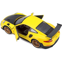 Porsche 911 GT2 RS Yellow with Carbon Hood and Gold Wheels "Special Edition" 1/24 Diecast Model Car by Maisto