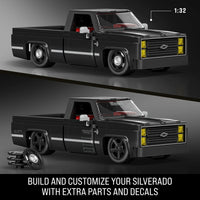 Hot Wheels Brick Shop '83 Chevy Silverado Building Toy Kit 225 Pieces 1:32 Mattel