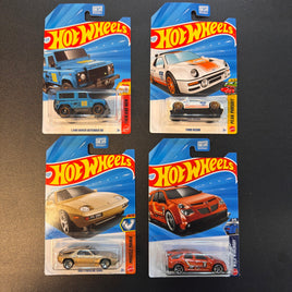 Hot Wheels Complete Set of 4 Dollar General Exclusives Land Rover Defender 90, Ford RS200, 1983 Porsche 928s, Pontiac Aztek Custom