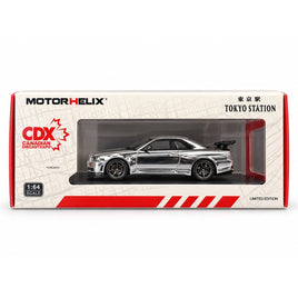 Motorhelix 1/64 Nissan Skyline GT-R R34 V-Spec II Customized Electroplating Silver – CDX Canada Diecast Expo (Limited to 799)