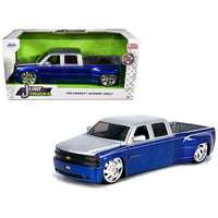 1999 Chevrolet Silverado Dually Pickup Truck Blue Metallic and Silver with Custom KMC Wheels "Just Trucks" Series 1/24 Diecast Model Car