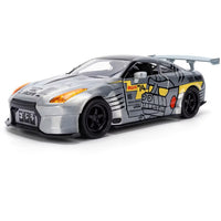 2009 Nissan GT-R (R35) Ben Sopra Brushed Metal with Black Top and Graphics and Mechagodzilla Diecast 1/24 Diecast Model by Jada