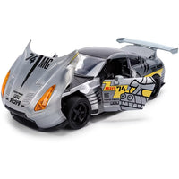 2009 Nissan GT-R (R35) Ben Sopra Brushed Metal with Black Top and Graphics and Mechagodzilla Diecast 1/24 Diecast Model by Jada