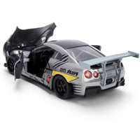 2009 Nissan GT-R (R35) Ben Sopra Brushed Metal with Black Top and Graphics and Mechagodzilla Diecast 1/24 Diecast Model by Jada