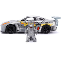 2009 Nissan GT-R (R35) Ben Sopra Brushed Metal with Black Top and Graphics and Mechagodzilla Diecast 1/24 Diecast Model by Jada