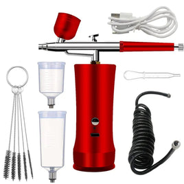 Electric Airbrush Kit with Compressor, Rechargeable Portable Cordless Air Brush Set, Handheld Airbrush Gun (Red)