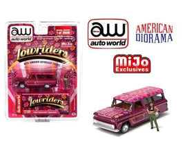 Auto World x American Diorama 1:64 1957 Chevrolet Suburban Lowrider With Figure Limited 3,600 Pieces – Pink – Mijo Exclusives