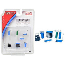 Mechanic Tool Set of 7 Pieces Blue for 1/64 Scale Models by American Diorama